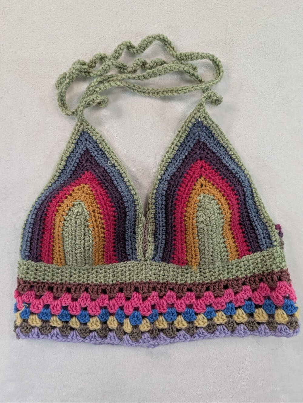 Handmade Crochet Bralette Halter Top | Rainbow Boho Festival Summer Knit